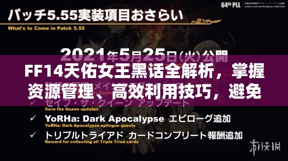 FF14天佑女王黑话全解析，掌握资源管理、高效利用技巧，避免游戏中资源浪费的艺术