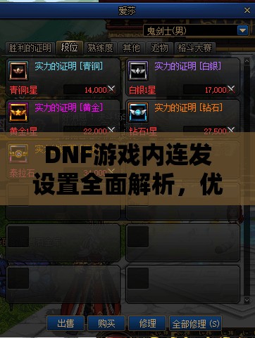 DNF游戏内连发设置全面解析，优化资源管理效率，升级战斗体验攻略