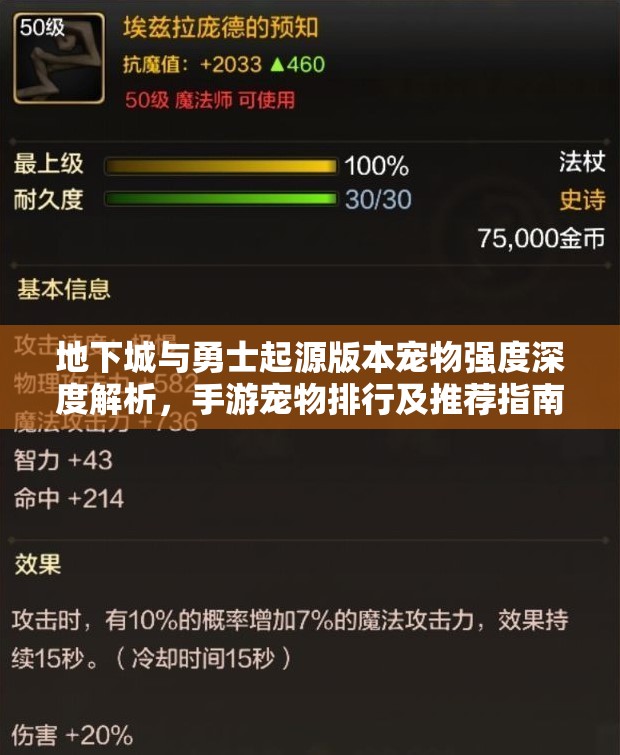 地下城与勇士起源版本宠物强度深度解析，手游宠物排行及推荐指南