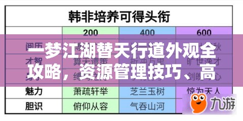 一梦江湖替天行道外观全攻略，资源管理技巧、高效利用策略及避免浪费指南