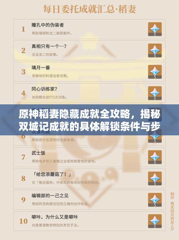 原神稻妻隐藏成就全攻略，揭秘双城记成就的具体解锁条件与步骤
