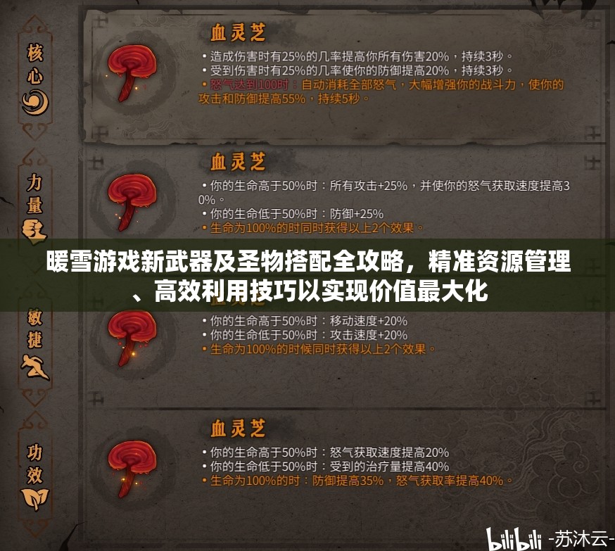 暖雪游戏新武器及圣物搭配全攻略，精准资源管理、高效利用技巧以实现价值最大化