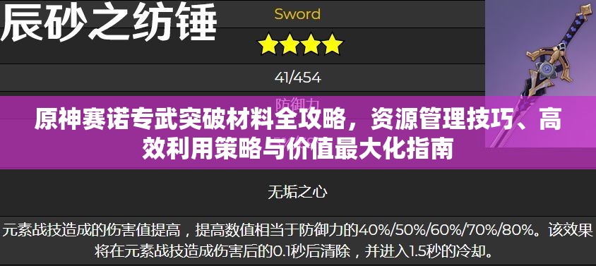 原神赛诺专武突破材料全攻略，资源管理技巧、高效利用策略与价值最大化指南