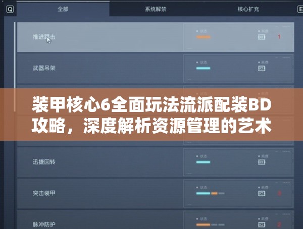 装甲核心6全面玩法流派配装BD攻略，深度解析资源管理的艺术