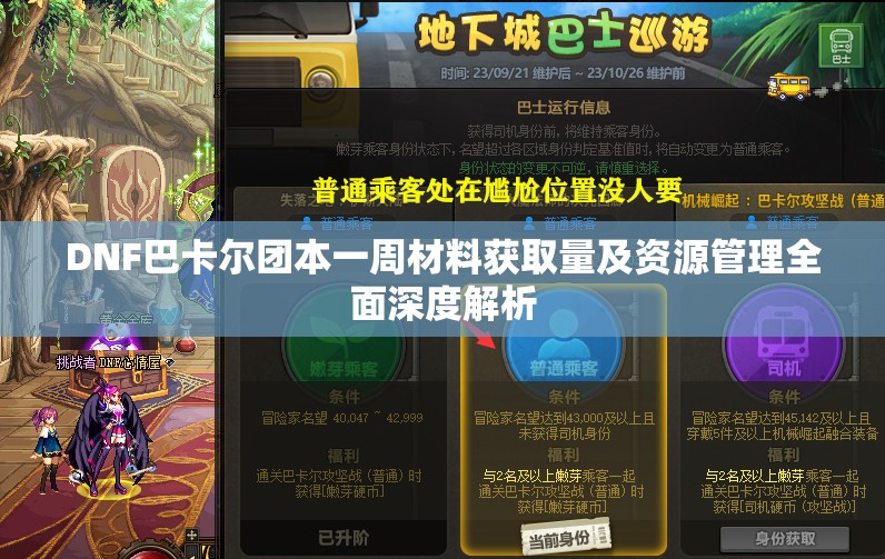 DNF巴卡尔团本一周材料获取量及资源管理全面深度解析