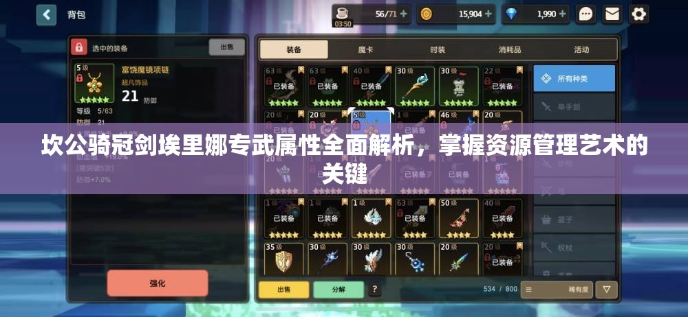 坎公骑冠剑埃里娜专武属性全面解析，掌握资源管理艺术的关键