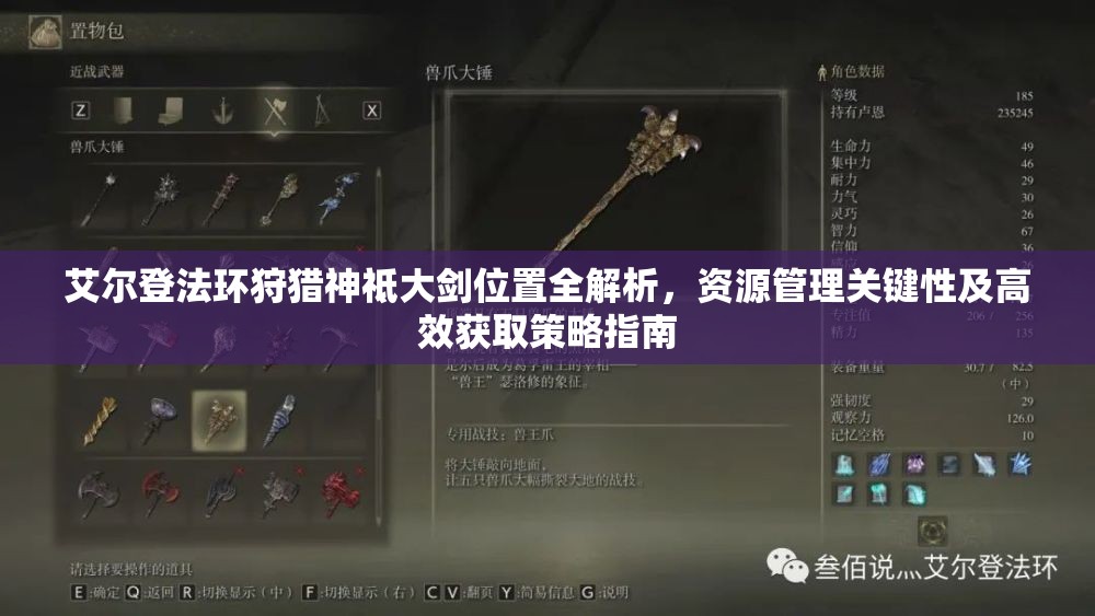 艾尔登法环狩猎神祗大剑位置全解析，资源管理关键性及高效获取策略指南