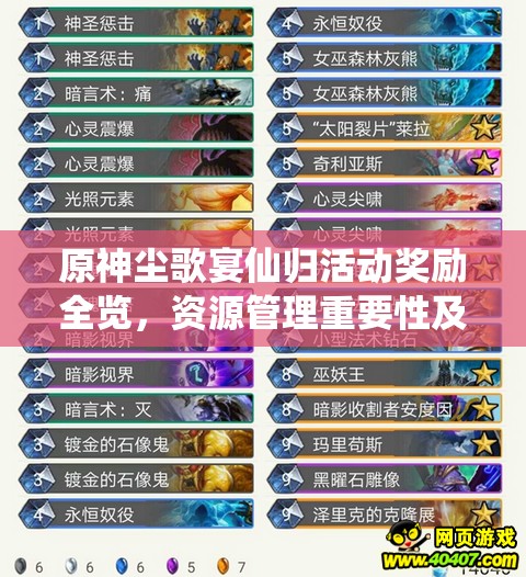 原神尘歌宴仙归活动奖励全览，资源管理重要性及高效策略解析