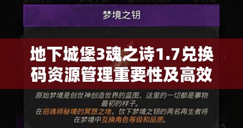 地下城堡3魂之诗1.7兑换码资源管理重要性及高效利用实战策略解析