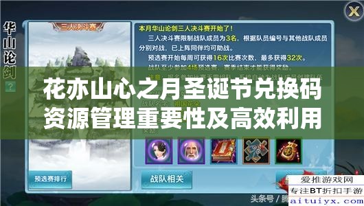 花亦山心之月圣诞节兑换码资源管理重要性及高效利用实战策略解析