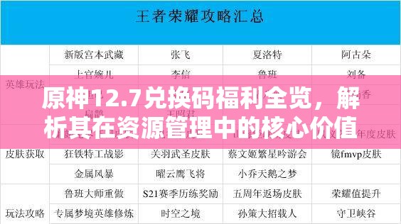 原神12.7兑换码福利全览，解析其在资源管理中的核心价值与高效利用策略