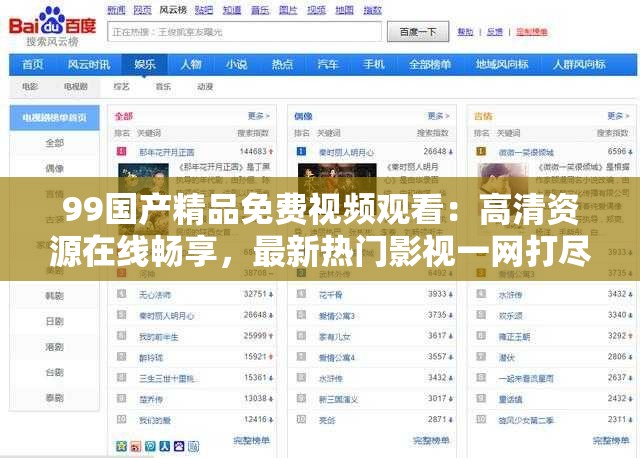 99国产精品免费视频观看：高清资源在线畅享，最新热门影视一网打尽