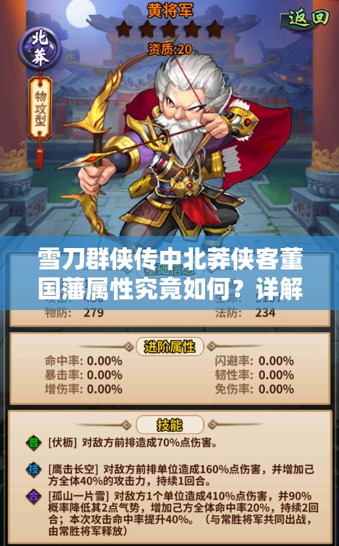 雪刀群侠传中北莽侠客董国藩属性究竟如何？详解带你揭秘！