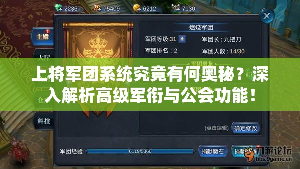 上将军团系统究竟有何奥秘？深入解析高级军衔与公会功能！