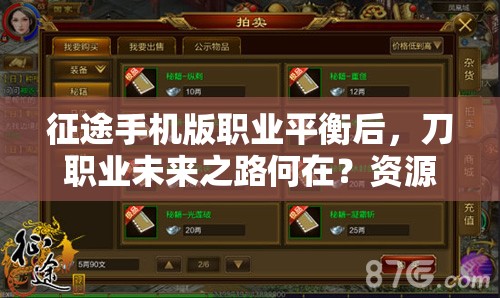 征途手机版职业平衡后，刀职业未来之路何在？资源管理视角深度解析