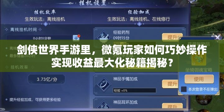 剑侠世界手游里，微氪玩家如何巧妙操作实现收益最大化秘籍揭秘？
